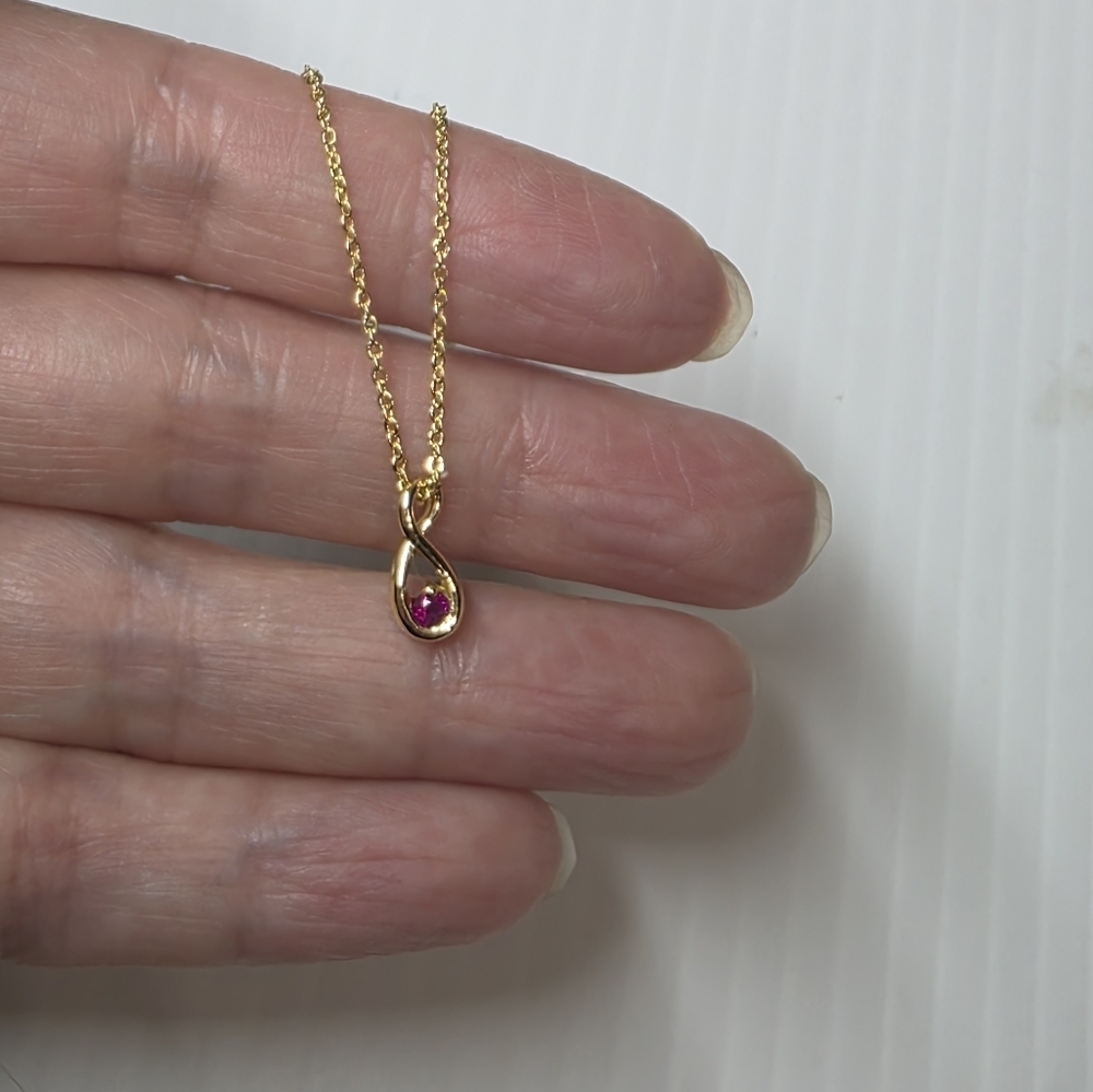 vintage pink gemstone gold toned dainty delicate pendant necklace